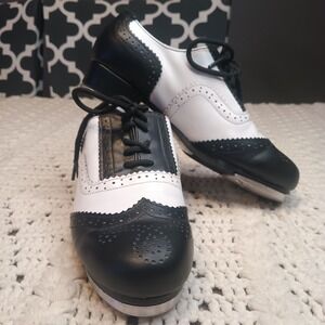 Kids Sz 5 Tap Shoes Danoe‎ Show Oxford Dance Charleston Black & White Oldie Step